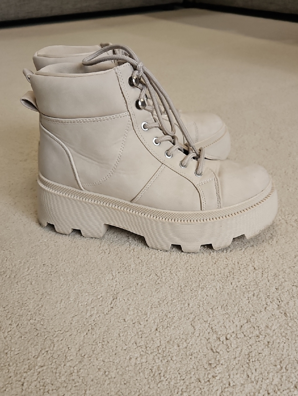 Forever 21 Lace-Up Platform Combat Boots, Cream